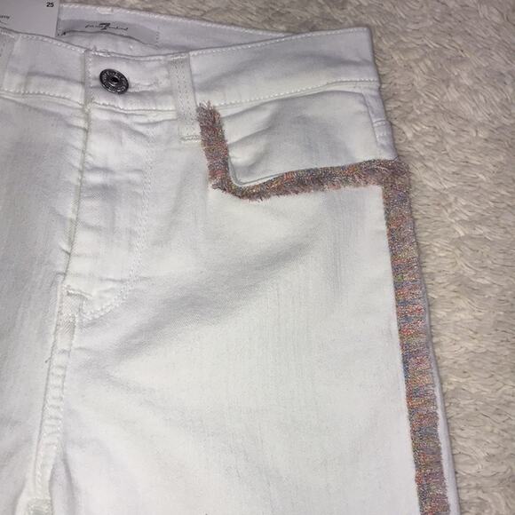 New 7FAMK High Rise 25 Super Skinny Leg Rainbow Fringe Trim White Jean Resort - Picture 3 of 15